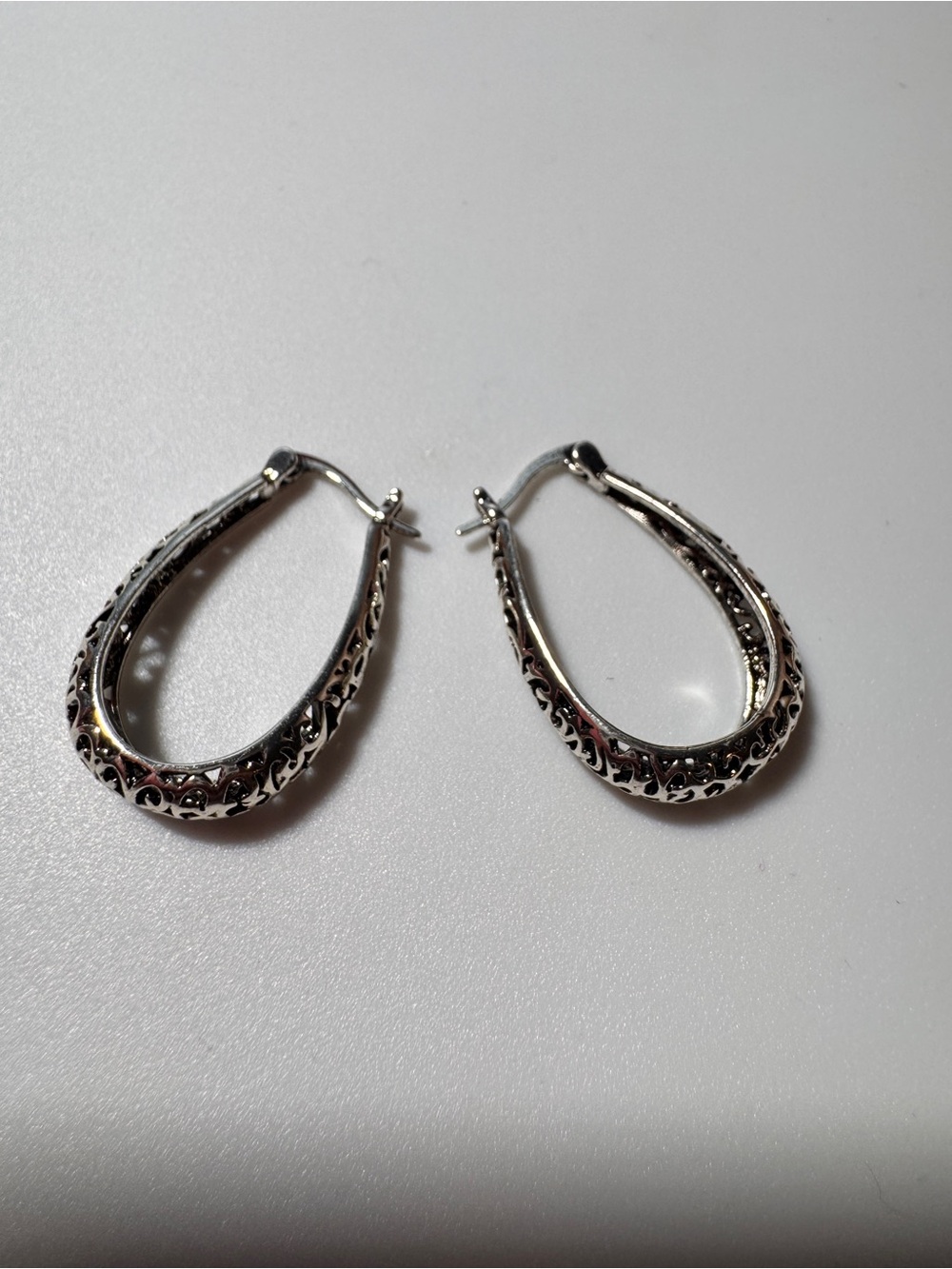 Women's Silver-Tone Filigree Teardrop Hoop Earrings
